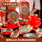 Juego de Comedor Completo en Cerámica – 14 Piezas con Estampa Elegante y Estilo Atemporal