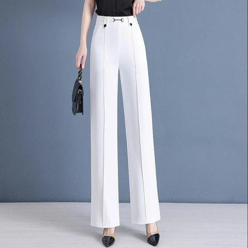 [Pagá 3, Llevate 5] Pantalones de Mujer Lavina de Tiro Alto con Botones Frontales en Poliéster y Seda Color Hielo