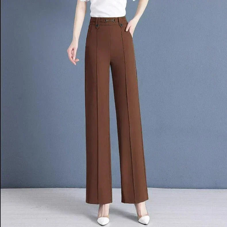 [Pagá 3, Llevate 5] Pantalones de Mujer Lavina de Tiro Alto con Botones Frontales en Poliéster y Seda Color Hielo